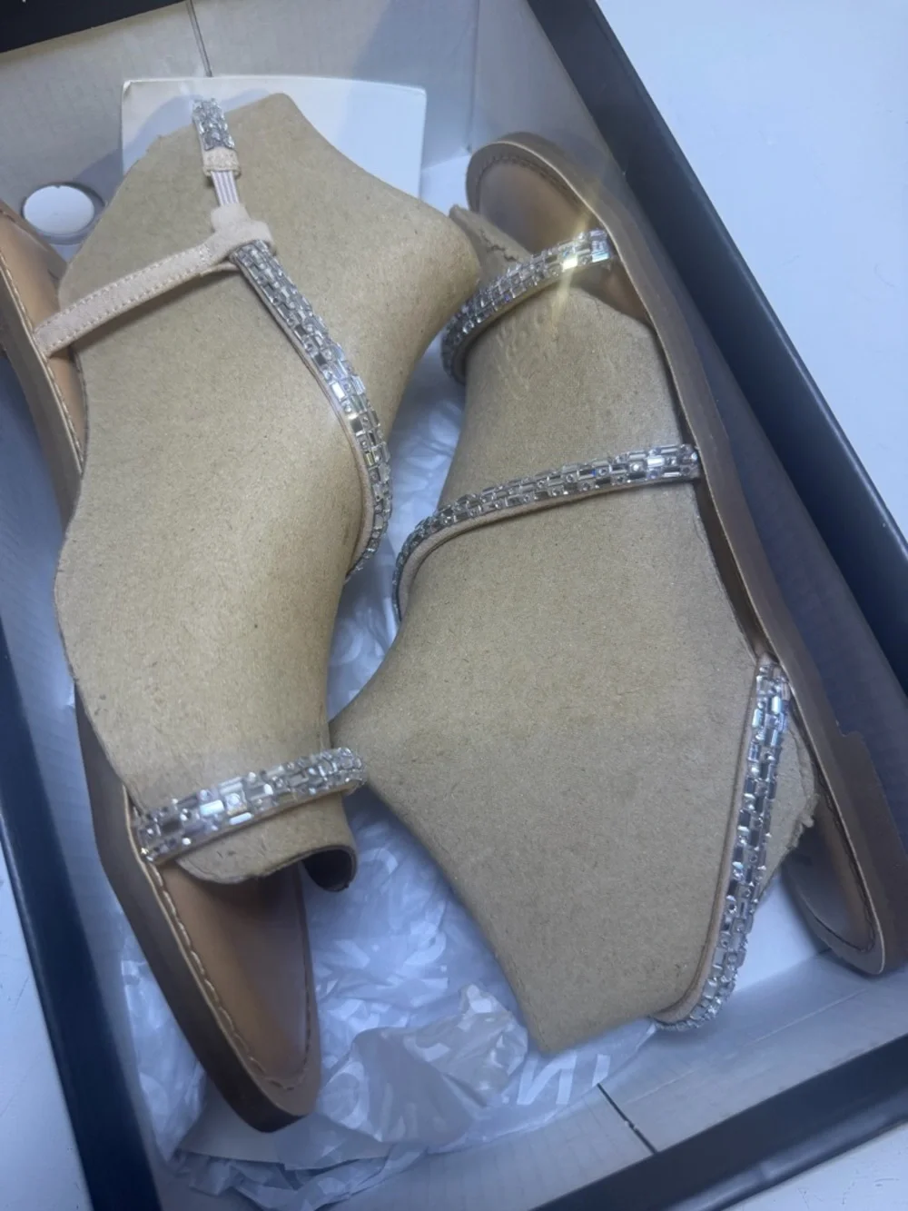 INC International Concepts Tan Sandals with Silver Crystal Straps - Picture 4 of 10